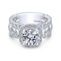 14K White Gold Round Halo Diamond Engagement Ring Surrey Vancouver Canada Langley Burnaby Richmond