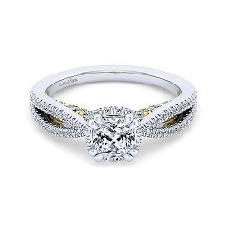 14K White-Yellow Gold Cushion Cut Diamond Engagement Ring Surrey Vancouver Canada Langley Burnaby Richmond