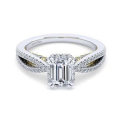 14K White-Yellow Gold Emerald Cut Diamond Engagement Ring Surrey Vancouver Canada Langley Burnaby Richmond