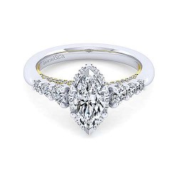 14K White-Yellow Gold Hidden Halo Marquise Shape Diamond Engagement Ring Surrey Vancouver Canada Langley Burnaby Richmond