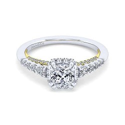 14K White-Yellow Gold Hidden Halo Cushion Cut Diamond Engagement Ring Surrey Vancouver Canada Langley Burnaby Richmond