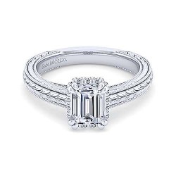 14K White Gold Hidden Halo Emerald Cut Diamond Engagement Ring Surrey Vancouver Canada Langley Burnaby Richmond