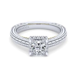 14K White-Yellow Gold Hidden Halo Princess Cut Diamond Engagement Ring Surrey Vancouver Canada Langley Burnaby Richmond