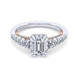 14K White-Rose Gold Hidden Halo Emerald Cut Diamond Engagement Ring Surrey Vancouver Canada Langley Burnaby Richmond