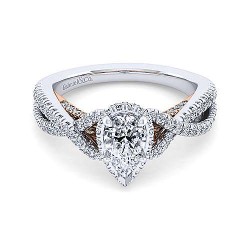 14K White-Rose Gold Twisted Pear Shape Diamond Engagement Ring Surrey Vancouver Canada Langley Burnaby Richmond