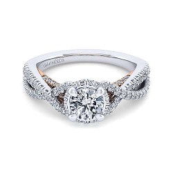 14K White-Rose Gold Twisted Round Diamond Engagement Ring Surrey Vancouver Canada Langley Burnaby Richmond