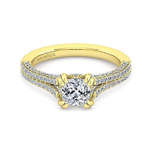 14K Yellow Split shank 14K Yellow Gold Cushion Cut Diamond Engagement Ring Surrey Vancouver Canada Langley Burnaby Richmond