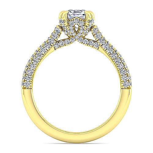 14K Yellow Split shank 14K Yellow Gold Cushion Cut Diamond Engagement Ring Surrey Vancouver Canada Langley Burnaby Richmond