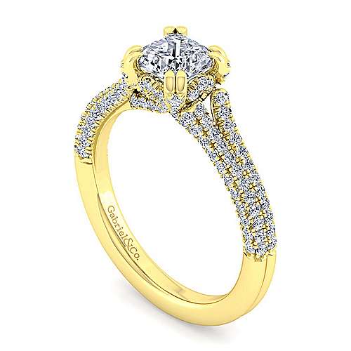 14K Yellow Split shank 14K Yellow Gold Cushion Cut Diamond Engagement Ring Surrey Vancouver Canada Langley Burnaby Richmond