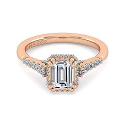 14K Rose Gold Hidden Halo Emerald Cut Diamond Engagement Ring Surrey Vancouver Canada Langley Burnaby Richmond