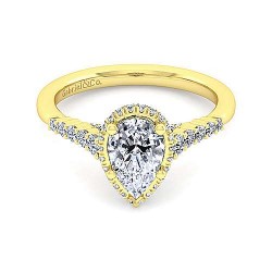 14K Yellow Gold Hidden Halo Pear Shape Diamond Engagement Ring Surrey Vancouver Canada Langley Burnaby Richmond