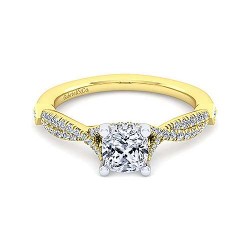 14K White-Yellow Gold Cushion Cut Diamond Engagement Ring Surrey Vancouver Canada Langley Burnaby Richmond