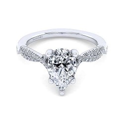 14K White Gold Twisted Pear Shape Diamond Engagement Ring Surrey Vancouver Canada Langley Burnaby Richmond