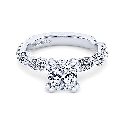 14K White Free form 14K White Gold Twisted Cushion Cut Diamond Engagement Ring Surrey Vancouver Canada Langley Burnaby Richmond