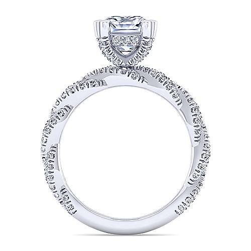 14K White Free form 14K White Gold Twisted Cushion Cut Diamond Engagement Ring Surrey Vancouver Canada Langley Burnaby Richmond