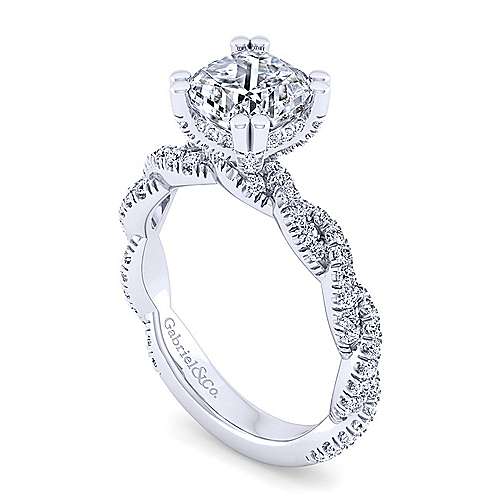 14K White Free form 14K White Gold Twisted Cushion Cut Diamond Engagement Ring Surrey Vancouver Canada Langley Burnaby Richmond