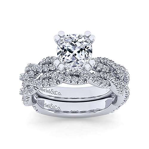 14K White Free form 14K White Gold Twisted Cushion Cut Diamond Engagement Ring Surrey Vancouver Canada Langley Burnaby Richmond