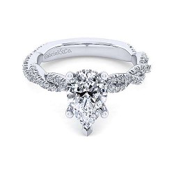 14K White Gold Twisted Pear Shape Diamond Engagement Ring Surrey Vancouver Canada Langley Burnaby Richmond