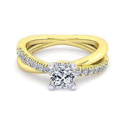 14K White-Yellow Gold Cushion Cut Diamond Engagement Ring Surrey Vancouver Canada Langley Burnaby Richmond