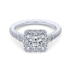 14K White Gold Princess Halo Diamond Engagement Ring Surrey Vancouver Canada Langley Burnaby Richmond