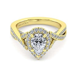 14K Yellow Gold Pear Shape Halo Diamond Engagement Ring Surrey Vancouver Canada Langley Burnaby Richmond