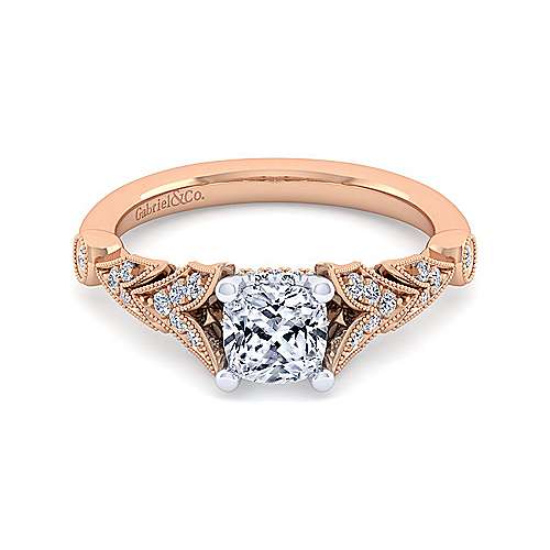 14K WhiteRose Split shank 14K White-Rose Gold Cushion Cut Diamond Engagement Ring Surrey Vancouver Canada Langley Burnaby Richmond