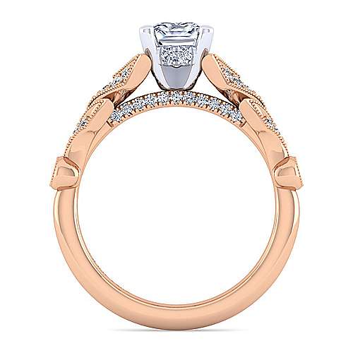 14K WhiteRose Split shank 14K White-Rose Gold Cushion Cut Diamond Engagement Ring Surrey Vancouver Canada Langley Burnaby Richmond