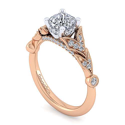 14K WhiteRose Split shank 14K White-Rose Gold Cushion Cut Diamond Engagement Ring Surrey Vancouver Canada Langley Burnaby Richmond