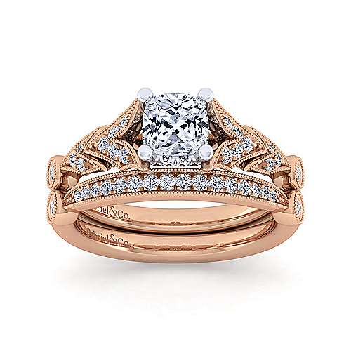 14K WhiteRose Split shank 14K White-Rose Gold Cushion Cut Diamond Engagement Ring Surrey Vancouver Canada Langley Burnaby Richmond