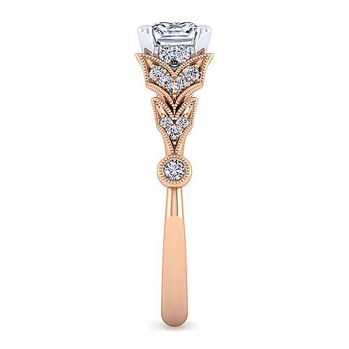 14K WhiteRose Split shank 14K White-Rose Gold Cushion Cut Diamond Engagement Ring Surrey Vancouver Canada Langley Burnaby Richmond