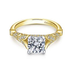 14K White-Yellow Gold Round Diamond Engagement Ring Surrey Vancouver Canada Langley Burnaby Richmond