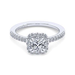 14K White Gold Cushion Halo Diamond Engagement Ring Surrey Vancouver Canada Langley Burnaby Richmond