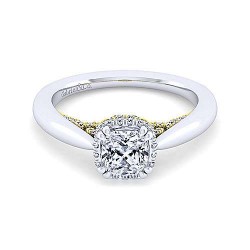 14K White-Yellow Gold Hidden Halo Cushion Cut Diamond Engagement Ring Surrey Vancouver Canada Langley Burnaby Richmond