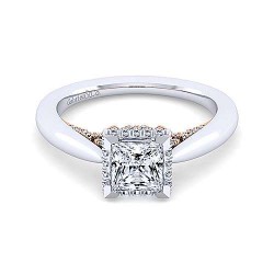 14K White-Rose Gold Hidden Halo Princess Cut Diamond Engagement Ring Surrey Vancouver Canada Langley Burnaby Richmond