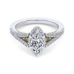 14K White-Yellow Gold Marquise Shape Diamond Engagement Ring Surrey Vancouver Canada Langley Burnaby Richmond