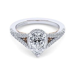 14K White-Rose Gold Pear Shape Diamond Engagement Ring Surrey Vancouver Canada Langley Burnaby Richmond