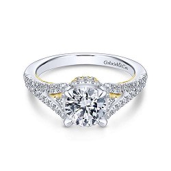 14K White-Yellow Gold Round Diamond Engagement Ring Surrey Vancouver Canada Langley Burnaby Richmond