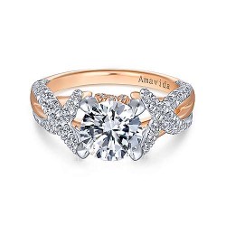 18k White-Rose Gold Round Twisted Diamond Engagement Ring Surrey Vancouver Canada Langley Burnaby Richmond