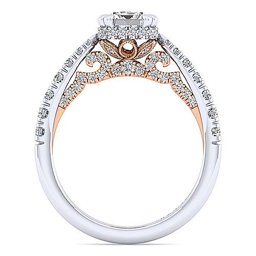 14K WhiteRose Halo 14K White-Rose Gold Emerald Cut Diamond Engagement Ring Surrey Vancouver Canada Langley Burnaby Richmond