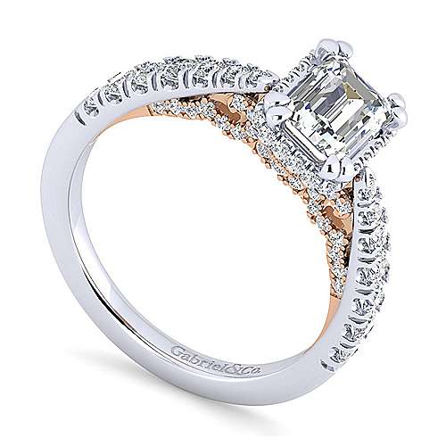 14K WhiteRose Halo 14K White-Rose Gold Emerald Cut Diamond Engagement Ring Surrey Vancouver Canada Langley Burnaby Richmond