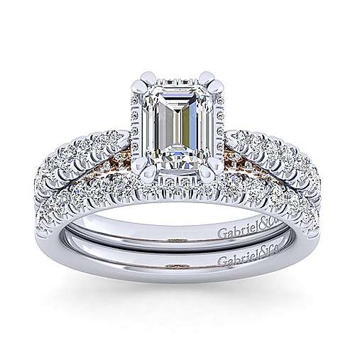 14K WhiteRose Halo 14K White-Rose Gold Emerald Cut Diamond Engagement Ring Surrey Vancouver Canada Langley Burnaby Richmond