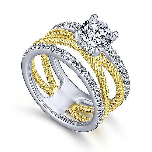 14K WhiteYellow Free form 14K White-Yellow Gold Free Form Round Diamond Engagement Ring Surrey Vancouver Canada Langley Burnaby Richmond