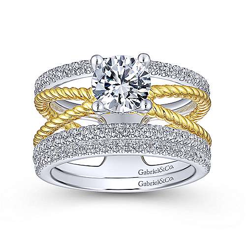 14K WhiteYellow Free form 14K White-Yellow Gold Free Form Round Diamond Engagement Ring Surrey Vancouver Canada Langley Burnaby Richmond