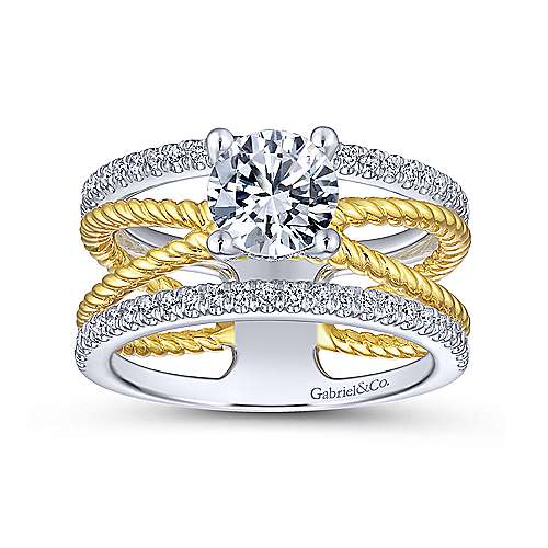 14K WhiteYellow Free form 14K White-Yellow Gold Free Form Round Diamond Engagement Ring Surrey Vancouver Canada Langley Burnaby Richmond