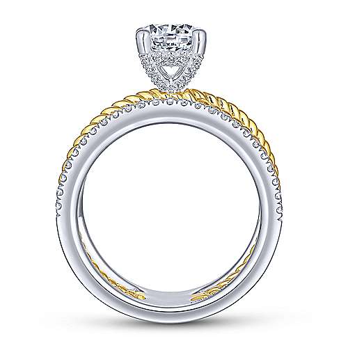 14K WhiteYellow Free form 14K White-Yellow Gold Free Form Round Diamond Engagement Ring Surrey Vancouver Canada Langley Burnaby Richmond