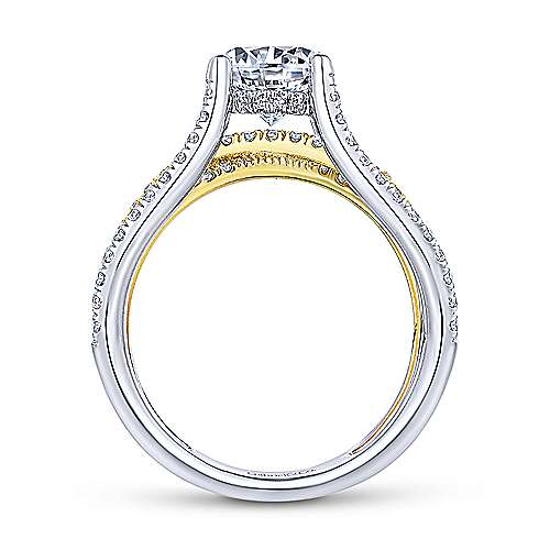 14K WhiteYellow Split shank 14K White-Yellow Gold Split Shank Round Diamond Engagement Ring Surrey Vancouver Canada Langley Burnaby Richmond