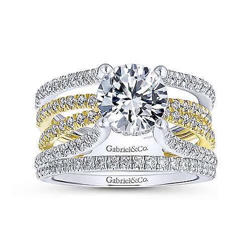 14K WhiteYellow Split shank 14K White-Yellow Gold Split Shank Round Diamond Engagement Ring Surrey Vancouver Canada Langley Burnaby Richmond