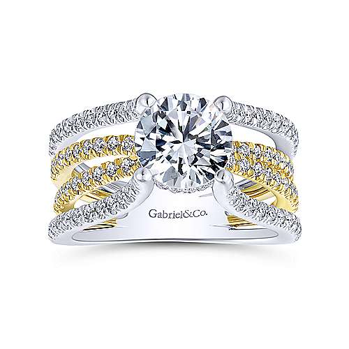 14K WhiteYellow Split shank 14K White-Yellow Gold Split Shank Round Diamond Engagement Ring Surrey Vancouver Canada Langley Burnaby Richmond