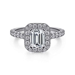 14K White Gold Halo Emerald Cut Diamond Engagement Ring Surrey Vancouver Canada Langley Burnaby Richmond