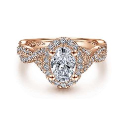 14K Rose Gold Oval Halo Diamond Engagement Ring Surrey Vancouver Canada Langley Burnaby Richmond